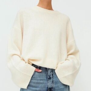 NWT Toteme Cashmere Wool Off White Knit Monogram Logo Sweater Bone Cream Ivory
